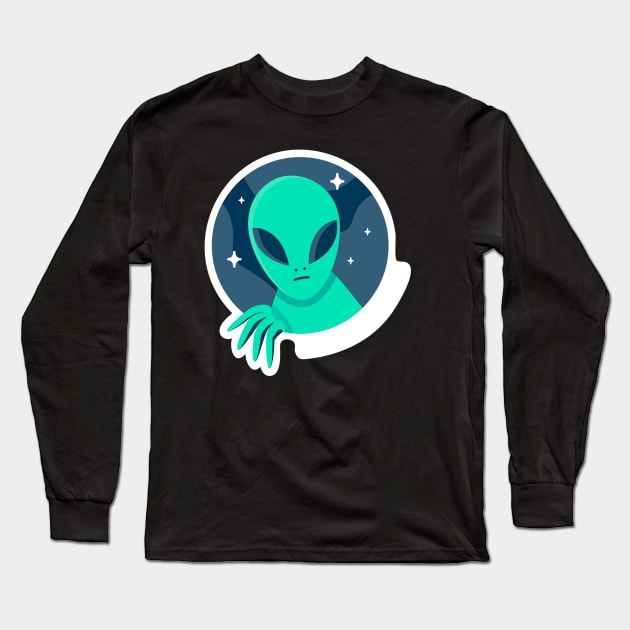 Cute Alien Face Coming From Stars - Amazing Art Of Peace Long Sleeve T-Shirt by mangobanana